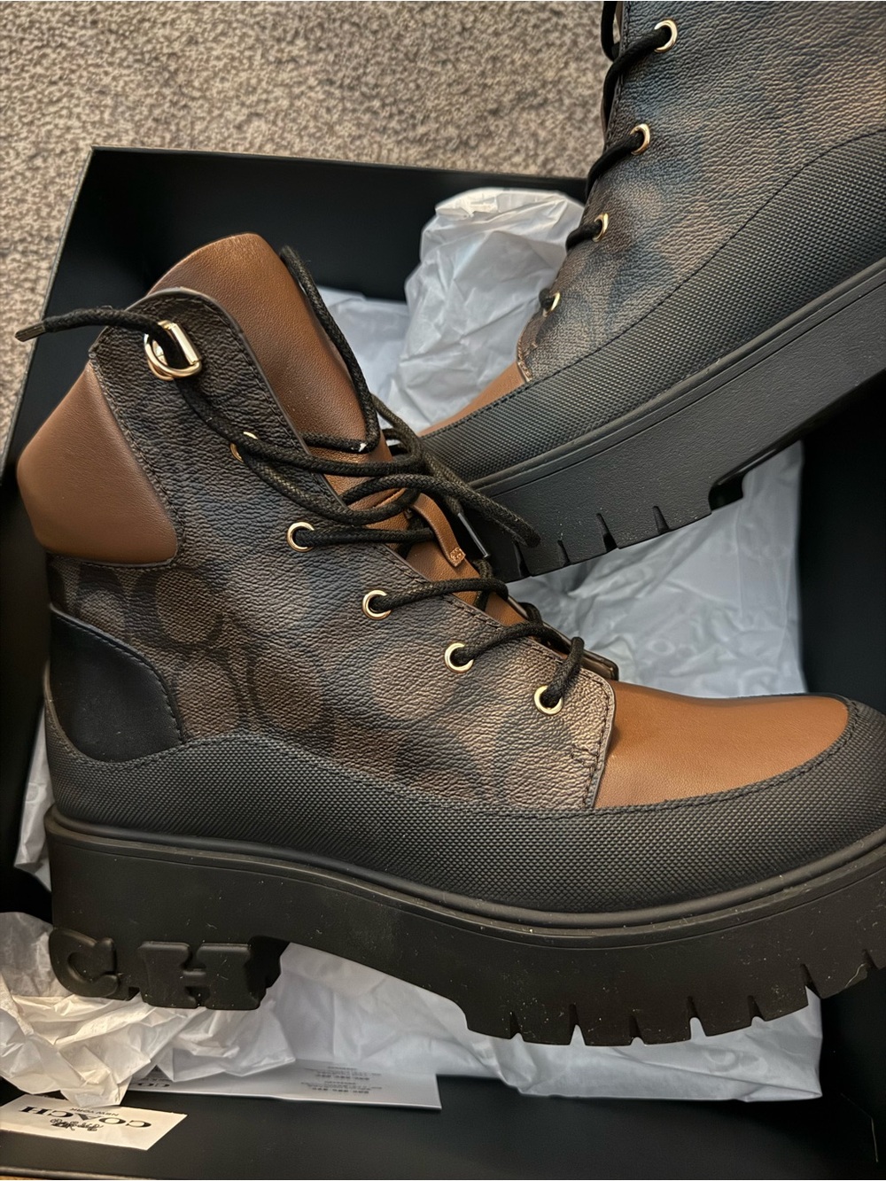 Coach Brown and Black Platform Lace-Up Boot
